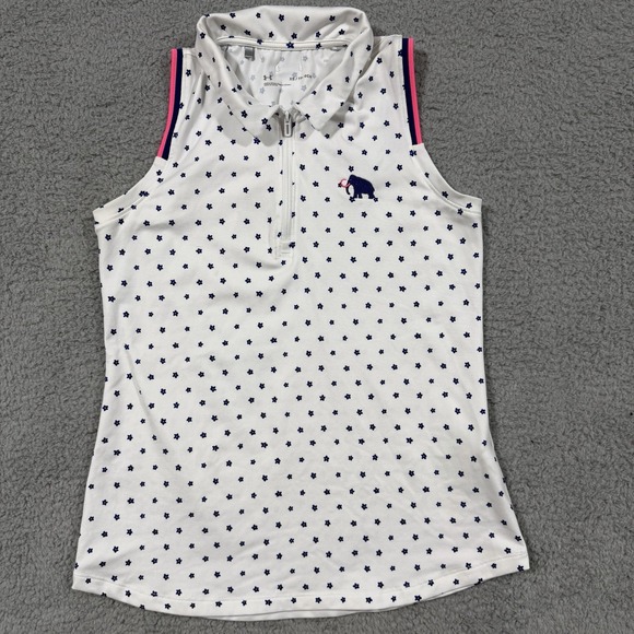 Under Armour Tops - Under Armour Tank Top Golf Womens XS White Floral 1/4 Zip Sleeveless Lightweight